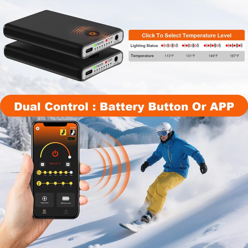 Heated Socks for Men Women with 2 X 8000Mah Batteries, Rechargeable Foot Heater with App & Battery Control, Wahsable Food Warmer for Skiing, Hunting, Camping, Cycling & Ice Fishing