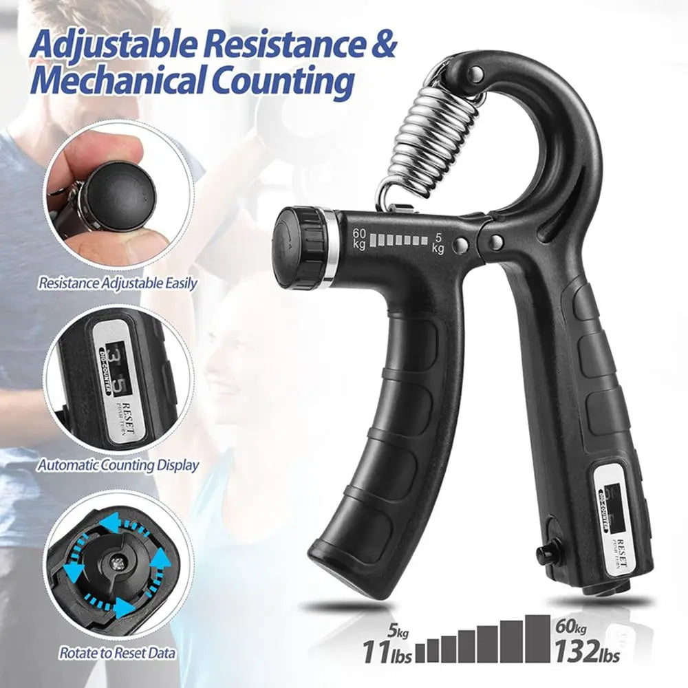 Adjustable Grip Strength Trainer with Counter - Forearm Strengthener (11-132 lbs / 5-60 kg)