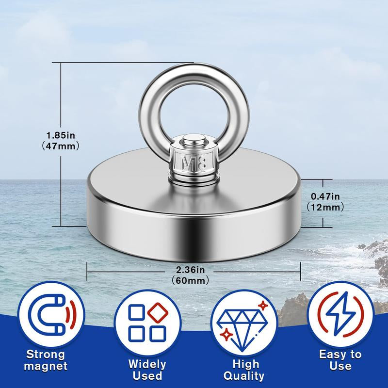 Fishing Magnet,350Lbs Strong Magnet Fishing, Magnetic Fishing Magnets, Rare Earth Magnet with Countersunk Hole Eyebolt for Retrieving Items in Lake, Beach, Lawn