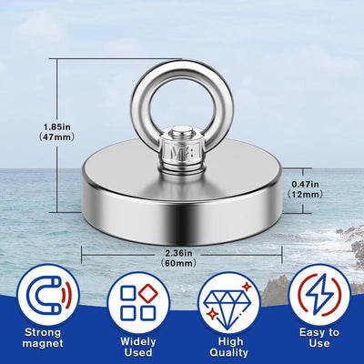 Fishing Magnet,350Lbs Strong Magnet Fishing, Magnetic Fishing Magnets, Rare Earth Magnet with Countersunk Hole Eyebolt for Retrieving Items in Lake, Beach, Lawn