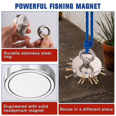 Fishing Magnet,350Lbs Strong Magnet Fishing, Magnetic Fishing Magnets, Rare Earth Magnet with Countersunk Hole Eyebolt for Retrieving Items in Lake, Beach, Lawn