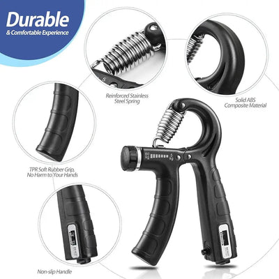 Adjustable Grip Strength Trainer with Counter - Forearm Strengthener (11-132 lbs / 5-60 kg)