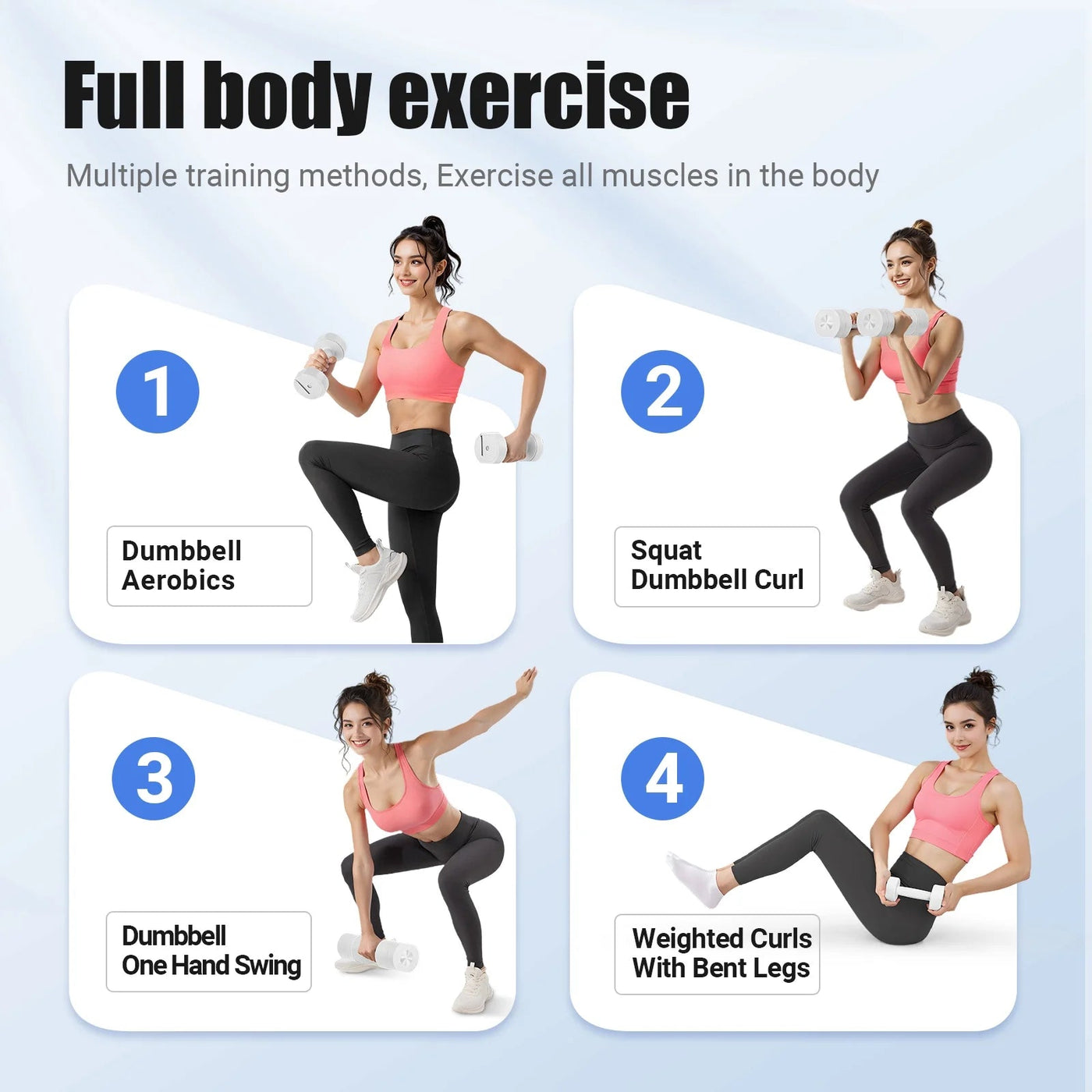 8.8 Lbs Adjustable Dumbbells Set of 2, 4-In-1 Free Weights for Women, Hand Weights for Home Gym, White