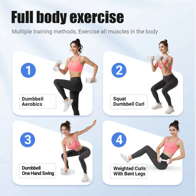 8.8 Lbs Adjustable Dumbbells Set of 2, 4-In-1 Free Weights for Women, Hand Weights for Home Gym, White