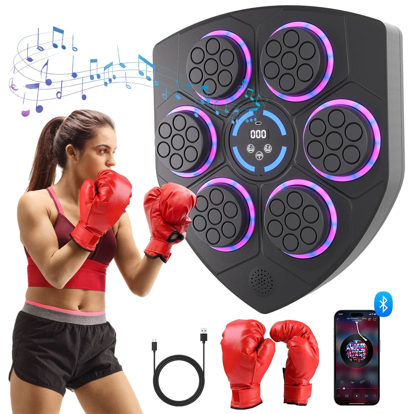 Smart Bluetooth Punching Bag, LED Guide, 9-Speed, Wall-Mounted, Boxing & Fitness