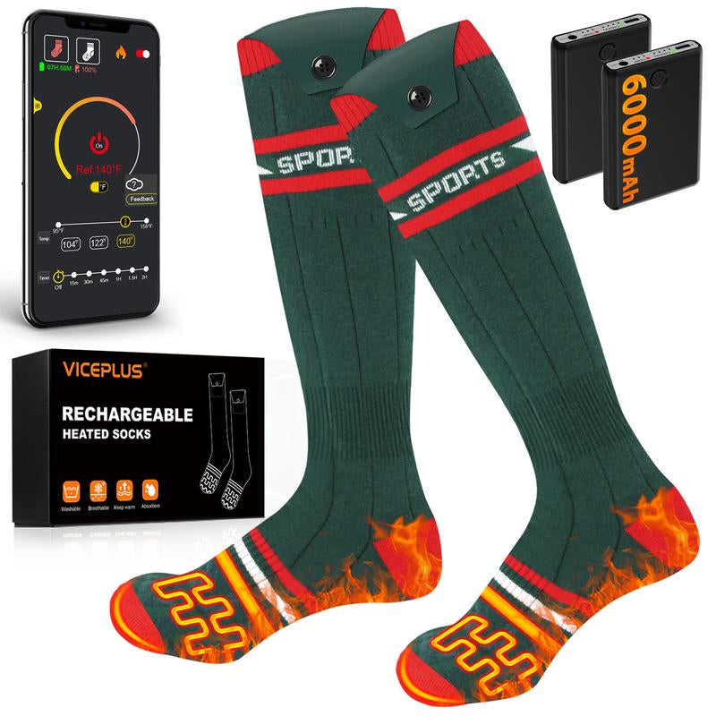 Heated Socks for Men Women with 2 X 8000Mah Batteries, Rechargeable Foot Heater with App & Battery Control, Wahsable Food Warmer for Skiing, Hunting, Camping, Cycling & Ice Fishing