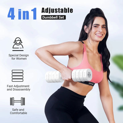 8.8 Lbs Adjustable Dumbbells Set of 2, 4-In-1 Free Weights for Women, Hand Weights for Home Gym, White