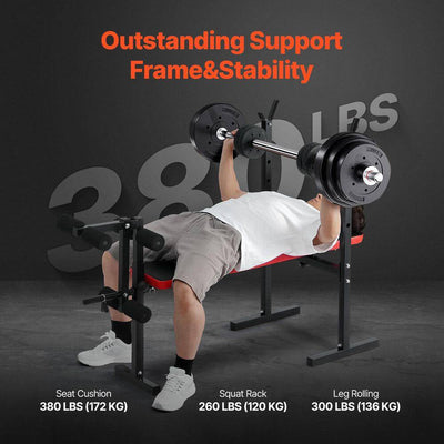 Weight Bench, Multi-Functional Adjustable Weight Bench Press for Full Body Workout, 380 Lbs. Bench with Quick Folding