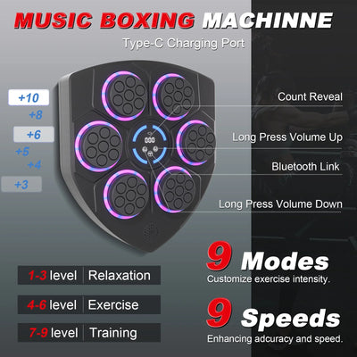 Smart Bluetooth Punching Bag, LED Guide, 9-Speed, Wall-Mounted, Boxing & Fitness