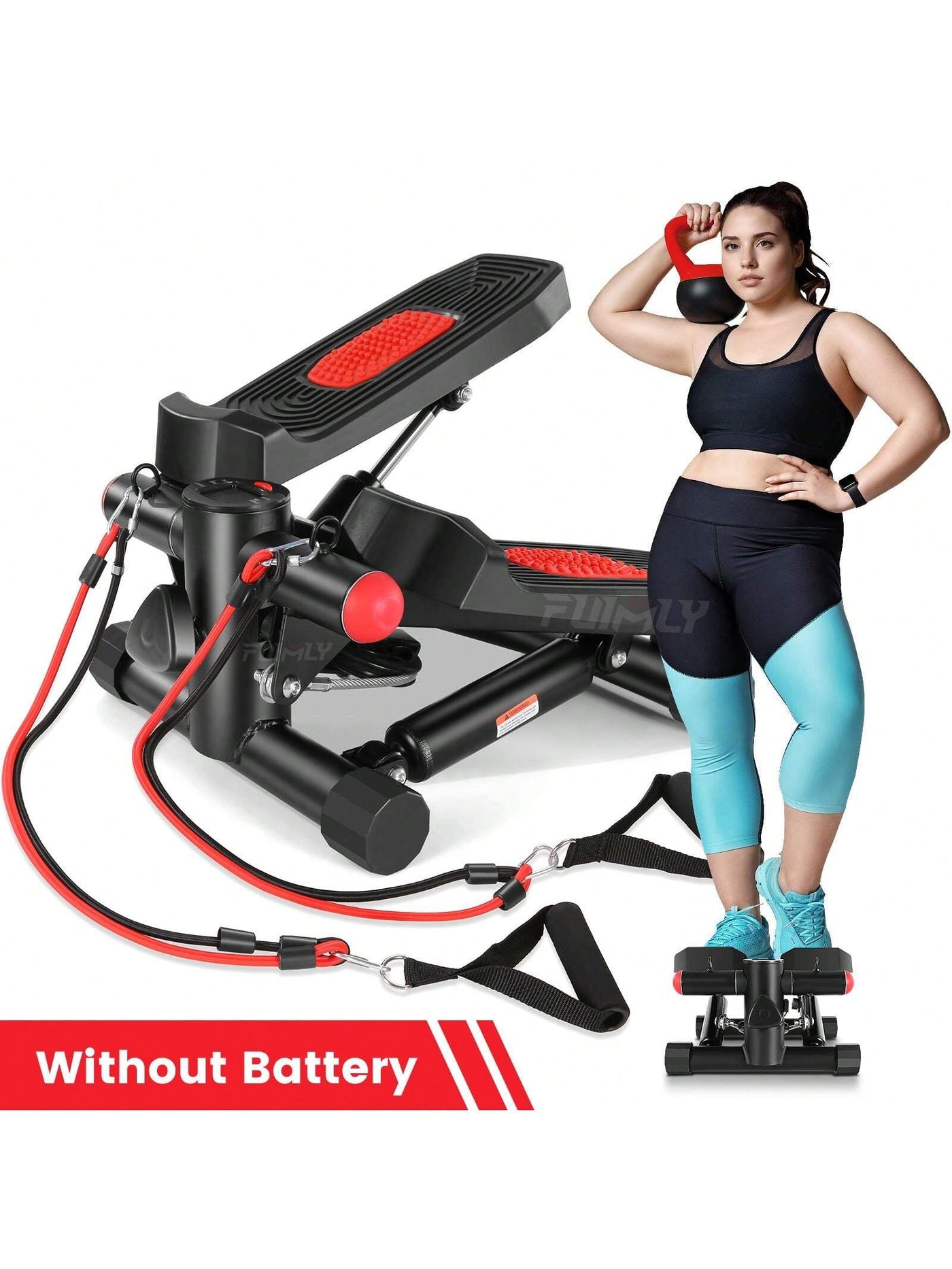 Exercise Stepper, Small Pedal Machine, Specially Designed for Family Sports. Portable, Quiet to Use, Hydraulic Fitness Stairs with Resistance Bands, Calorie Counts Can Weigh up to 330Lbs.Fitness Essentials, without Battery