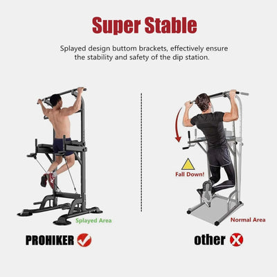 Power Tower Dip Station, Pull up Bar Stand Power Rack with Backrest and Resistance Band, Height Adjustable Strength Training Equipment for Fitness Home Workout, Black