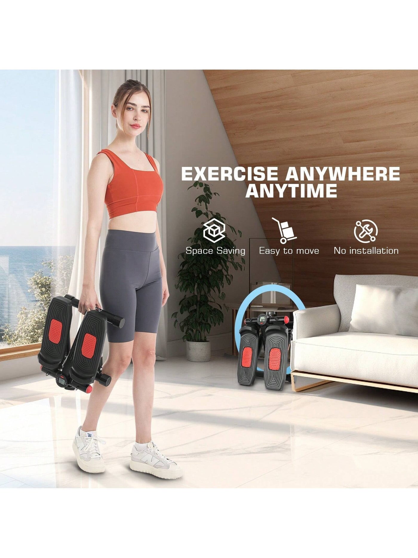 Exercise Stepper, Small Pedal Machine, Specially Designed for Family Sports. Portable, Quiet to Use, Hydraulic Fitness Stairs with Resistance Bands, Calorie Counts Can Weigh up to 330Lbs.Fitness Essentials, without Battery