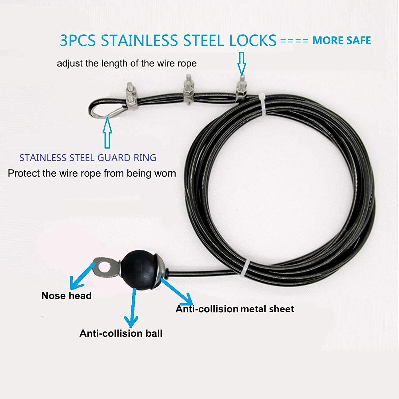 Home Gym Fitness LAT Pulldown Cable Replacement 78/118/ 236 Inch, 6Mm Adjustable Length for Pulley System Cable Machine Workout Equipment, Steel Wire Rope with Rubber Stopper Ball (118 Inch)