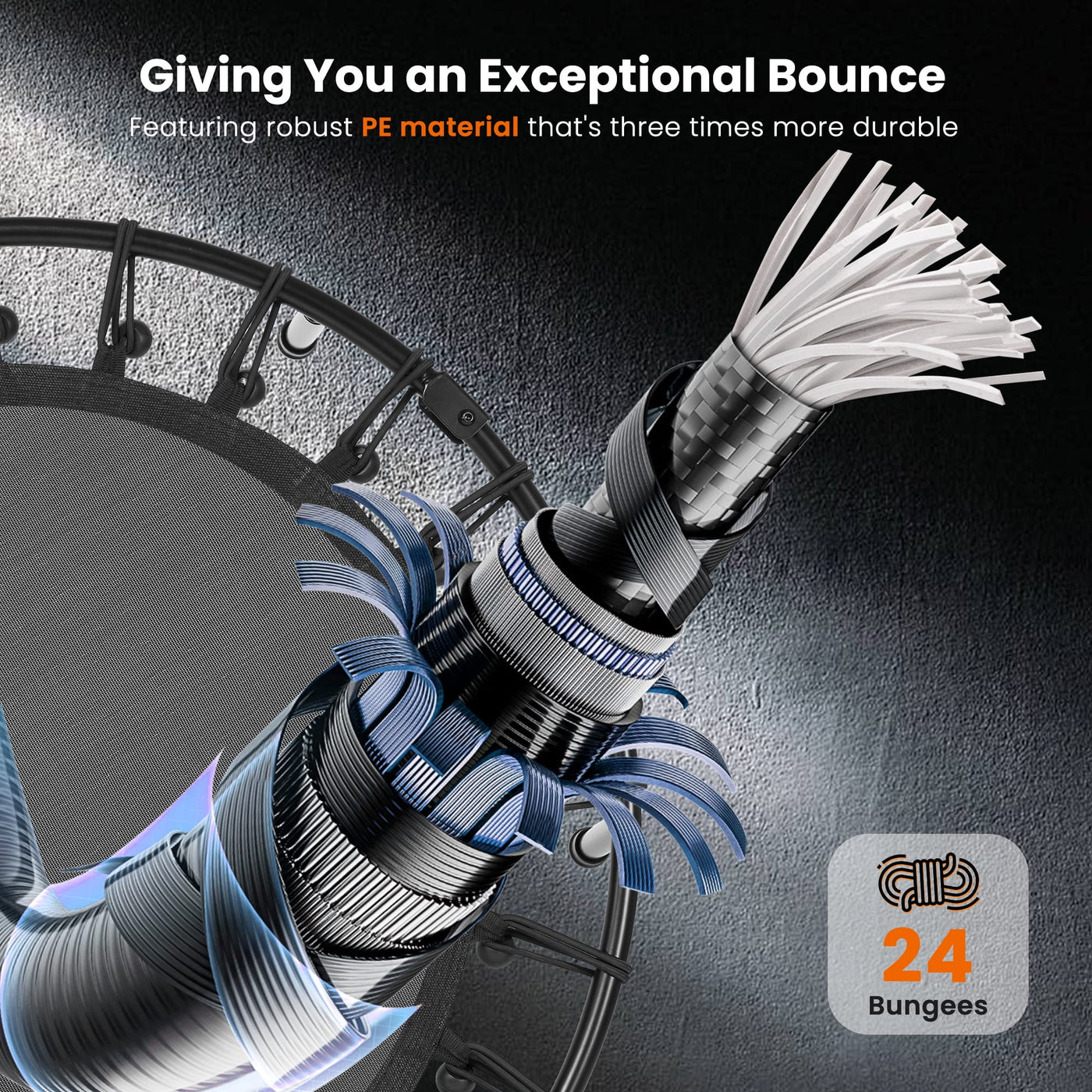 40" Fitness Trampoline Mini Trampoline with Bungees Adjustable Foam Handle Exercise Trampoline for Teenagers Adults Indoor/Garden Workout