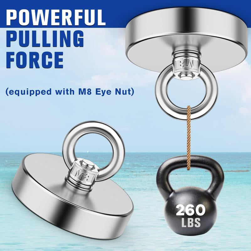 Fishing Magnet,350Lbs Strong Magnet Fishing, Magnetic Fishing Magnets, Rare Earth Magnet with Countersunk Hole Eyebolt for Retrieving Items in Lake, Beach, Lawn