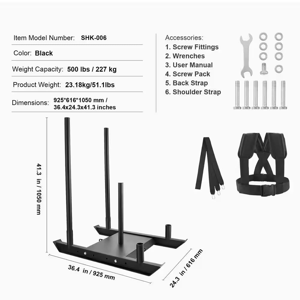 Weight Training Sled, Pull Push Power Sled, Steel Fitness Equipment for Strength and Speed Training, Plate Compatible