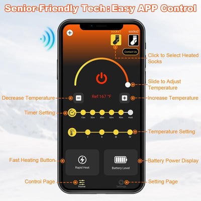Heated Socks for Men Women with 2 X 8000Mah Batteries, Rechargeable Foot Heater with App & Battery Control, Wahsable Food Warmer for Skiing, Hunting, Camping, Cycling & Ice Fishing