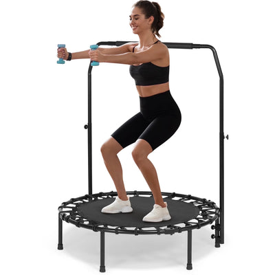 40" Fitness Trampoline Mini Trampoline with Bungees Adjustable Foam Handle Exercise Trampoline for Teenagers Adults Indoor/Garden Workout