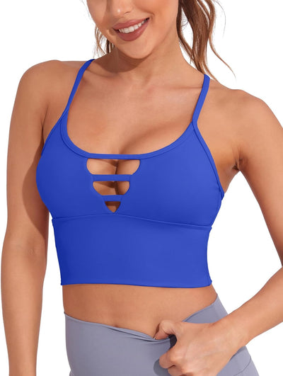 Longline Sports Bras for Women High Support Strappy Push up Workout Tops Built in Bra Padded Crop Yoga Tank Top
