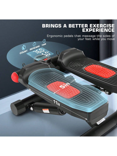 Exercise Stepper, Small Pedal Machine, Specially Designed for Family Sports. Portable, Quiet to Use, Hydraulic Fitness Stairs with Resistance Bands, Calorie Counts Can Weigh up to 330Lbs.Fitness Essentials, without Battery
