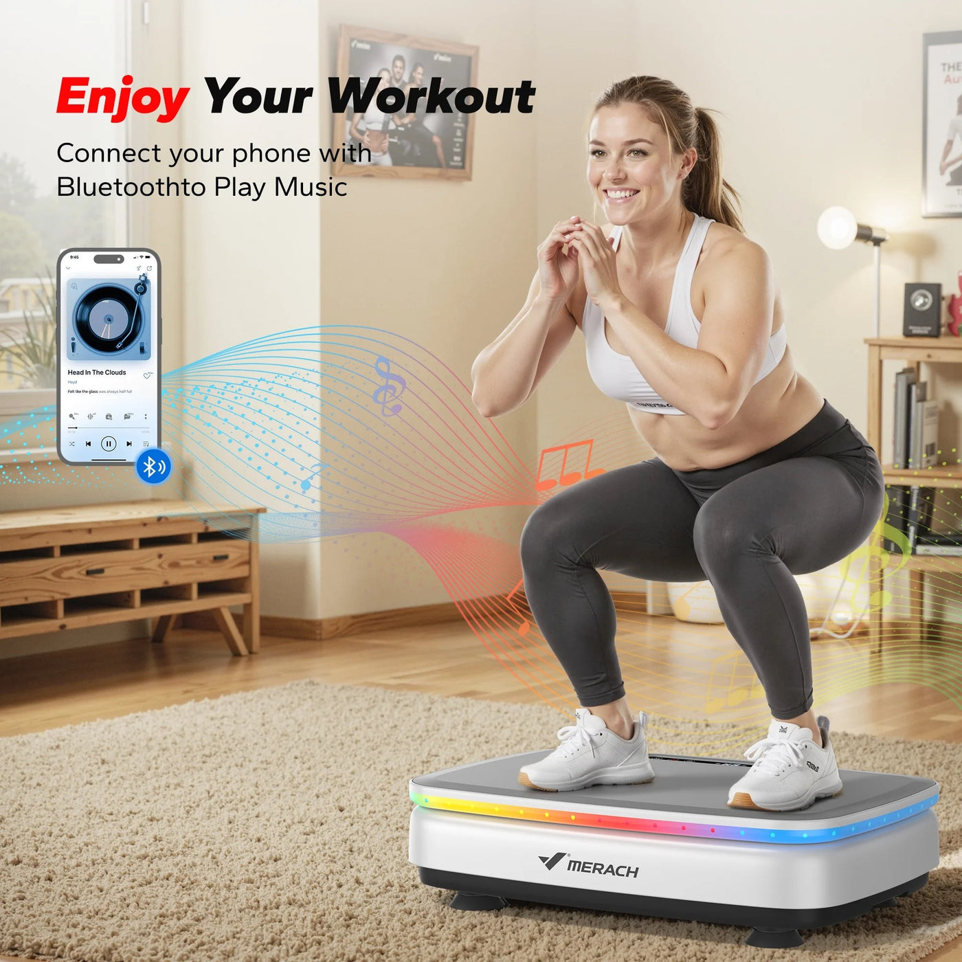 Vibration Plate Exercise Machine, 330Lb Capacity, Whole Body Workout Fitness Platform, Bluetooth