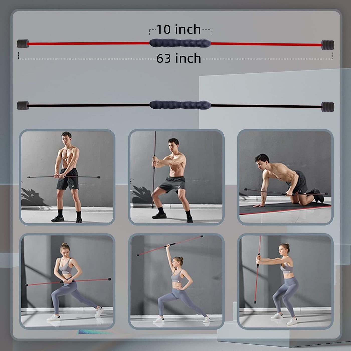 Elastic Fitness Bar, High-Frequency Vibration Workout Bar Total Body Exercise Strength Training Bars for Frozen Shoulder Physical Therapy, Aerobics, Yoga, Pilate, Resistance in Home Gym