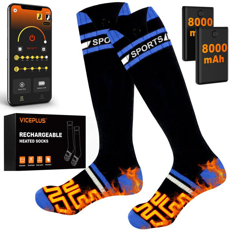Heated Socks for Men Women with 2 X 8000Mah Batteries, Rechargeable Foot Heater with App & Battery Control, Wahsable Food Warmer for Skiing, Hunting, Camping, Cycling & Ice Fishing